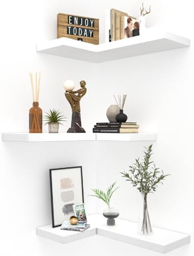 Floating Corner Shelves Wall Mounted with Invisible Brackets Set of 3 by NATURESSOURCE