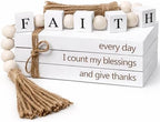 Decorative Books for Home Decor - Inspirational Faith Wooden Bead Tassel Accessory Faux Book Decorative for Coffee Table by Babyqlo