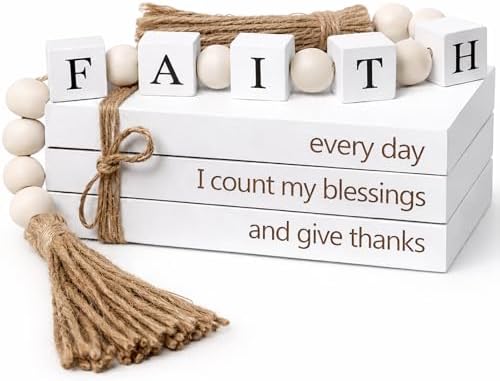 Decorative Books for Home Decor - Inspirational Faith Wooden Bead Tassel Accessory Faux Book Decorative for Coffee Table by Babyqlo