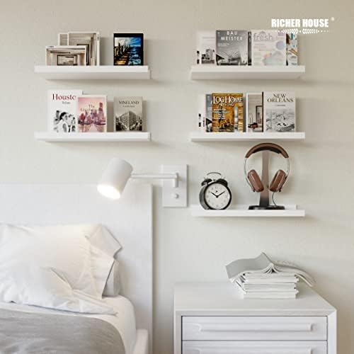 RICHER HOUSE 5-Set Floating Shelves with Lip, White Wall Mounted Wood Shelf - Image 5
