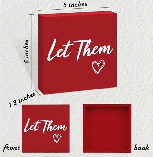 Let Them Wooden Box Sign 5 X 5", Farmhouse Desk Sign Boss Lady Office Cubicle Decor, Let Them Desk Accessories for Therapist Office Living Room Bathroom, Inspirational Boss Gifts for Women (Red) - Image 2