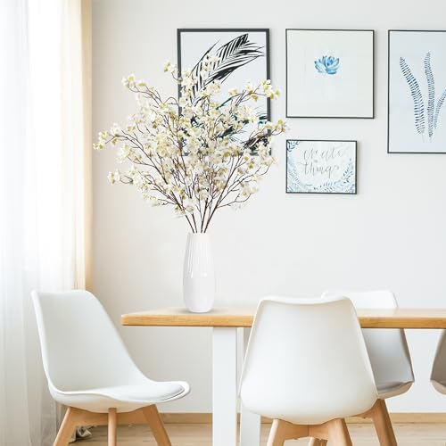 Sggvecsy Artificial Cherry Blossom Flowers 4 Pcs Faux Cherry Blossom Stems Faux Silk Cherry Blossom Branches 41’’ Fake Flowers Long Stems for Vase Arrangements Home Wedding Table Decor (White) - Image 3