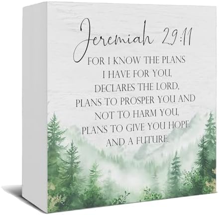 Christian Wooden Box Sign, for I Know the Plans I Have for You Jeremiah 29:11 Bible Verse Religious Wood Signs for Church Home Office Desk Table Shelf Decor, 5x5 Inch by HSIASHENG