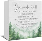 Christian Wooden Box Sign, for I Know the Plans I Have for You Jeremiah 29:11 Bible Verse Religious Wood Signs for Church Home Office Desk Table Shelf Decor, 5x5 Inch by HSIASHENG