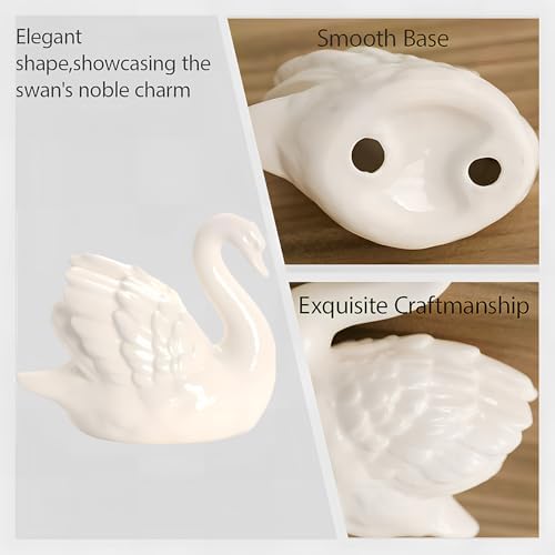 Ceramic Swan Figurine - Modern Minimalist Porcelain Statue Art Decor, Knick Knacks Home Decor for Living Room, Office, Desk, Shelf Decoration (White) - Image 4