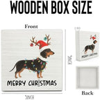 Dachshund Merry Christmas Wooden Box Sign Desk Decor, Weiner Dog Lover Gifts, Christmas Sausage Dog Wood Block Sign for Home Bedroom Office Desk Table Shelf Wall Decorations, 5x5 Inch - Image 6