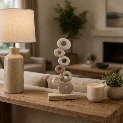Palimanan Stone Stacked Ring Sculpture Ornament for Home, Bathroom and Room Decor - Decorative Accent for Office Shelf or Coffee Table Display - Figurine Styling for Living Room - 15", Ivory - Image 2