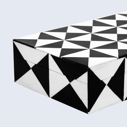 Handicrafts Home Decorative Storage Box with Lid, Black and White Decorative Remote Holder Box, Coffee Table Storage Box for Living Room, Console Table & Shelf Decor, Triangle - 10 x 6 x 2.5 - Image 5