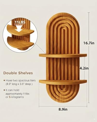 Bamworld Boho Wall Decor Plant Wall Shelf Wood Plant Holder Brown 2PCS - Image 2