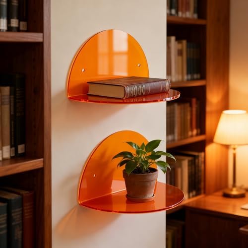 ROYALITA 2-Pack Small Acrylic Shelves Room Decor Floating Shelves, Orange - Image 2