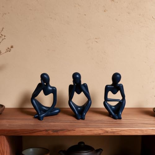 BrownLove 3pcs Blue Human Body Abstract Art Decoration, Modern White Art Resin Statue Room Office Shelf Bookcase Decoration - Image 2