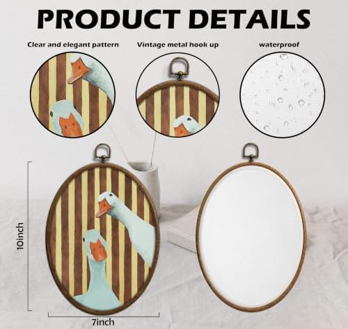 Whimsical Red Stripe Goose Art, Cottage Core Oval Wall Decor, Waterproof - Image 2