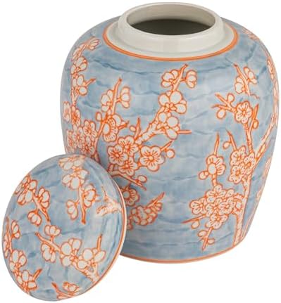 Creative Co-Op Decorative Ceramic Ginger Jar with Lid, Blue - Image 4