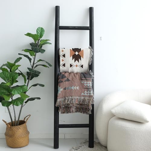 FUIN Blanket Ladder, 57in Rustic Solid Wood Decorative Ladder, Black - Image 2