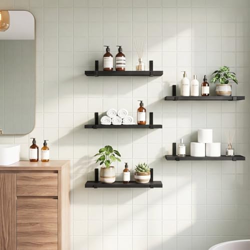 Fixwal Floating Shelves for Wall, Wood, Set of 5, Width 4.75 Inches, Black - Image 2