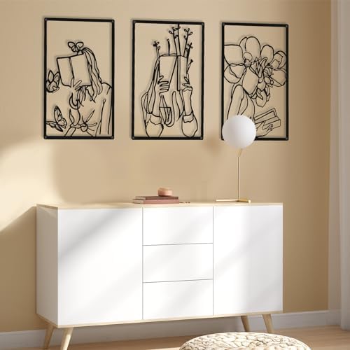 CHENGU 3 Pieces Metal Minimalist Abstract Woman Wall Art Line Drawing Wall Art Decor Single Line Female Home Hanging for Kitchen Bathroom Living Room - Image 5