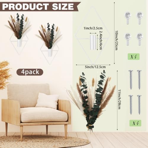 Jexine 2 Pcs Hanging Artificial Planters Wall Decor, White, Pampas - Image 2