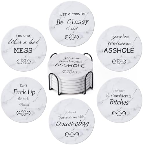 6Pcs Absorbent Coasters Set with Holder,Ceramic Drink Coaster,4 in（A10） by Hoewina