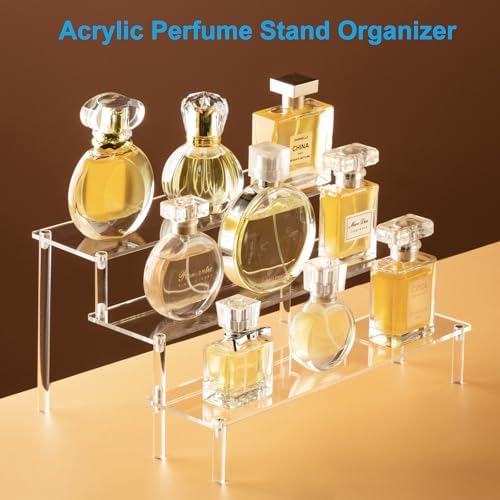 HENABLE 2PCS Large Acrylic Display Risers, Perfume Stand Organizer, Clear Acrylic Shelf Risers for Display Stands for Food, Tabletop Use, Amiibo Funko POP Figure, 3 Tier Clear Cupcake Stand Risers - Image 3