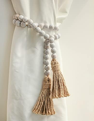 RAMIRABI 58in Wood Bead Garland, Farmhouse Rustic Country Decor, Whitewash - Image 5