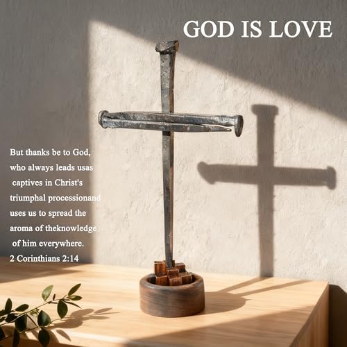 LeMeeOly Jesus Christ Crucifixion Nail Metal Cross Wooden Base, Baptism & Religious Gifts for Men Women,Christian Home Decor (Aroma Diffuser Wood) - Image 2