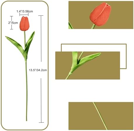 ONLY ART Artificial Burnt Orange Tulips 20 Pcs – 13.5 Inch PU Faux Flowers with Bendable Stems for Home Décor, Wedding Centerpieces, DIY Floral Arrangements, New Year and Valentine's Day - Image 2