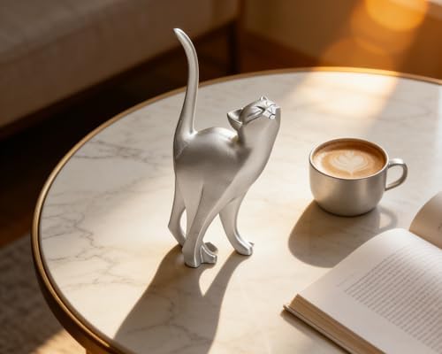 7 Inch Silver Proud Cat Statue - Image 2