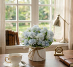 TKAS Fake Flowers Arrangement in Ceramic Vase, Artificial Faux Silk Hydrangea, Small Realistic Dried-Style Floral, Dining Table Centerpiece for Wedding Party Home Decoration (Blue) - Image 5