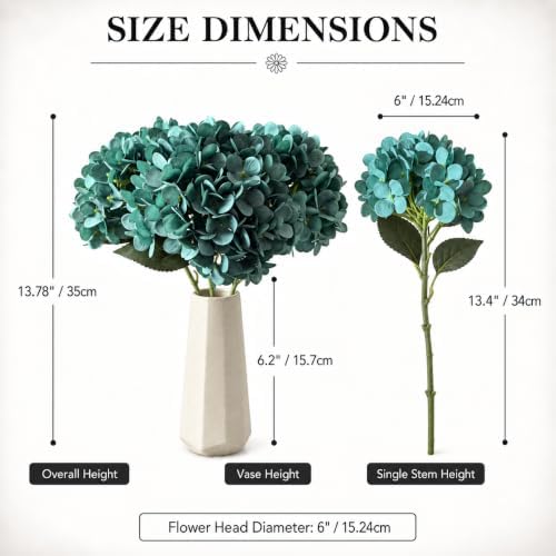 Mandy's 3 Stems Artificial Teal Hydrangea Flowers - Image 3