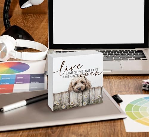Goldendoodle Wooden Box Sign, Rustic Farmhouse Live Like Someone Left the Gate Open Signs for Home Decor,Farm Dog Office Kitchen Bedroom Decor,Goldendoodle Gifts for Kids Women Men,6x6 - Image 5