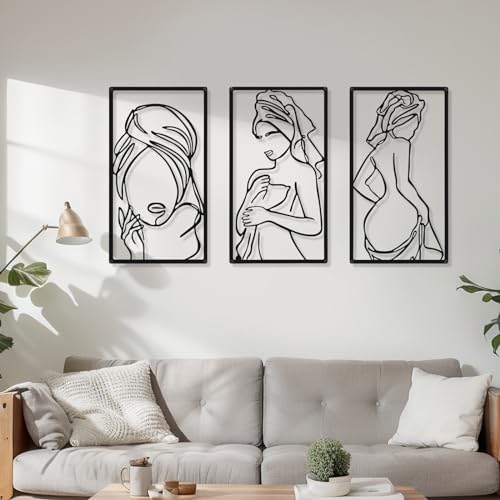 CHENGU 3 Pieces Metal Minimalist Abstract Woman Wall Art Line Drawing Wall Art Decor Single Line Female Home Hanging for Kitchen Bathroom Living Room - Image 2