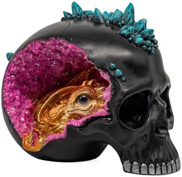 Resin Geode Skull Figurine Statue with Baby Dragon. Gifts for Skull Lovers by AuraMojo