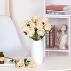 10pcs Champagne Roses Artificial Flowers, Realistic Faux Rose with Stem - Image 3