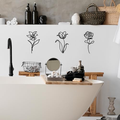 Metal Flowers Wall Art Set of 3, Farmhouse Minimalist Home Decoration - Image 4