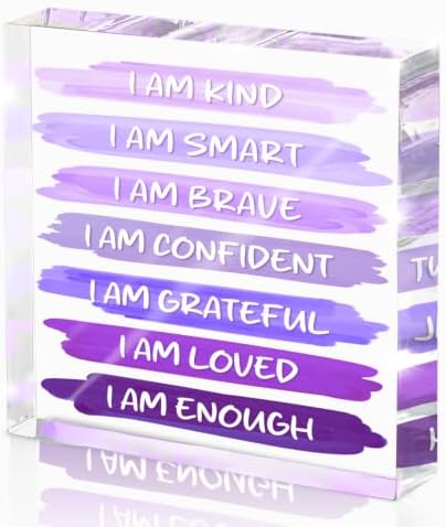 I Am Kind Acrylic Plaque 4x4in, Purple Accessories Motivational Desk Decor by Unknown