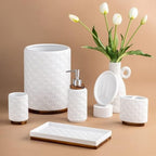 RQYIXI Ceramic Bathroom Accessories Set,Cream White,6 Piece,with Trash Can - Image 3