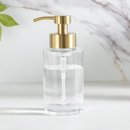 Enra Foaming Soap Dispenser, Clear Thick Glass Bottle Gold Pump Bathroom by Enra