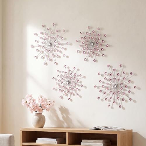 ZEXUIRU 4 Set Silver Starburst Wall Art for Home Decor Metal Bling Crystal Rhinestones Sunburst Wall Decor Sparkling Rhinestone Art Accent Silver - 13 in by ZEXUIRU