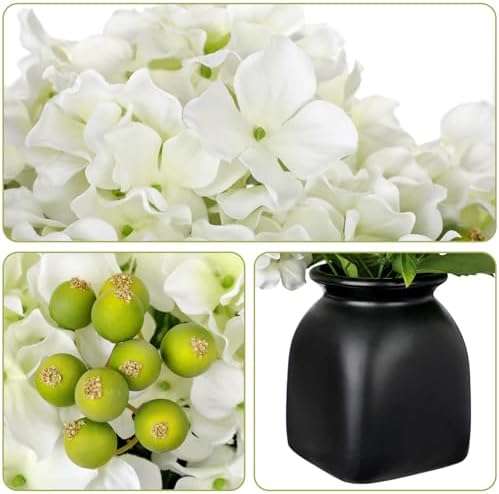 Briful Artificial White Hydrangea Arrangement, Matte Black Vase Centerpiece - Image 4