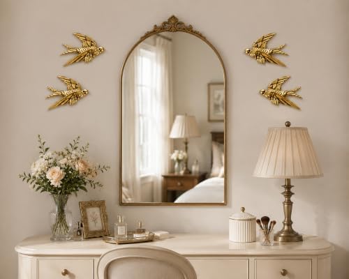 AMOIENSIS 4.75 Inch Gold Swallow Bird Wall Sculpture Set of 4 - Image 6