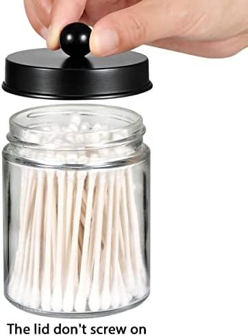 Amolliar Apothecary Jar Qtip Holder w/Metal Lid Glass,Glass, Black 2Pack - Image 3