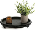 Wooden Round Black Beaded Decorative Tray for Coffee Table by SYNCVIBE