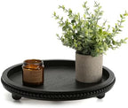 Wooden Round Black Beaded Decorative Tray for Coffee Table by SYNCVIBE