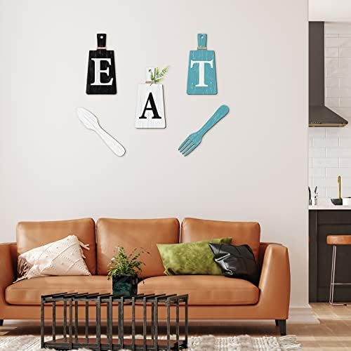 Jetec Cutting Board Eat Sign Set Wall Decor, Black, White, Teal - Image 6