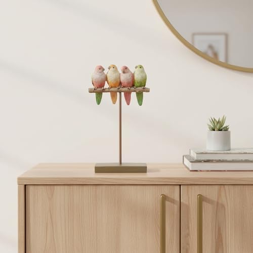 Braxio Bird Figurines Home Decor – Resin Tabletop Pink Bird Decor for Shelf Bookcase Dresser Modern Farmhouse Decorative Accent for Living Room Bedroom Office Gift - Image 2