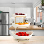 jessie 3 Tier Ceramic Fruit Bowls for Kitchen Counter with Metal Rack, Fruit Basket with Stand, Porcelain Bowls for Fruit Vegetable Bread Candy Snack Nuts Dessert Cake Tray (White 3 Layer) - Image 3