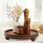 Round Wooden Decorative Tray Coffee Table Tray Home Decor 11.8" Brown - Image 5