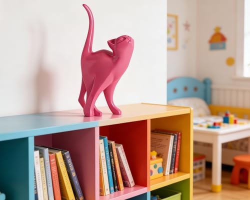 7 Inch Hot Pink Proud Cat Statue - Image 3