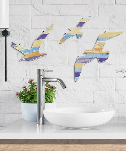Putuo Decor 3pcs Wood Seagull Wall Decor Beach Wall Hanging Coastal Theme Wall Art Nautical Wall Sculpture Sea Birds Lake House Ocean Decor Vintage Ornaments for Home Bathroom - Image 6