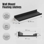 RICHER HOUSE 5-Set Floating Shelves with Lip, Black Wall Mounted Wood Shelf - Image 3
